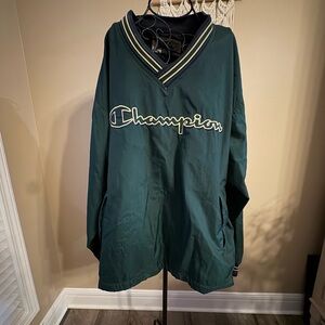 Vintage 90’s Champion Forest Green Windbreaker Pullover Jacket w/ Large Logo